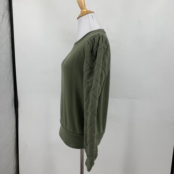 Evereve Sweatshirt Womens XS Extra Small Ivy Ribbed Quilted Puff Sleeve Pullover - Picture 5 of 13